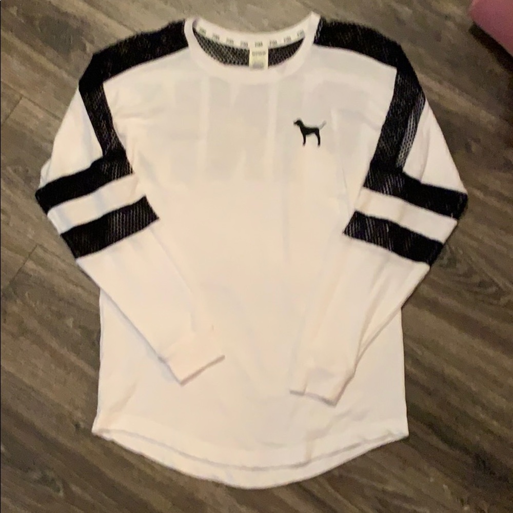 NWOT VS Pink Sweatshirt Sz XS with Net on sleeves